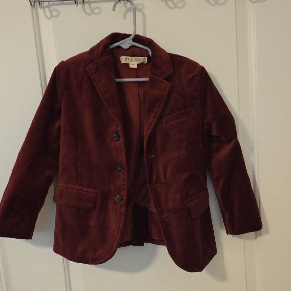 Kids Velvet Blazer in Rich Burgundy